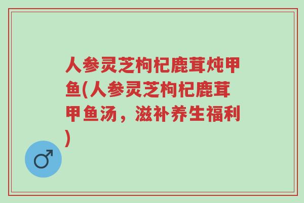 人参灵芝枸杞鹿茸炖甲鱼(人参灵芝枸杞鹿茸甲鱼汤,滋补养生福利)-第1张图片-超越 人参灵芝枸杞鹿茸炖甲鱼(人参灵芝枸杞鹿茸甲鱼汤,滋补养生福利)-第1张图片-超越