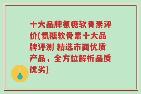十大品牌氨糖软骨素评价(氨糖软骨素十大品牌评测 精选市面优质产品,全方位解析品质优劣)-第1张图片-超越 十大品牌氨糖软骨素评价(氨糖软骨素十大品牌评测 精选市面优质产品,全方位解析品质优劣)-第1张图片-超越