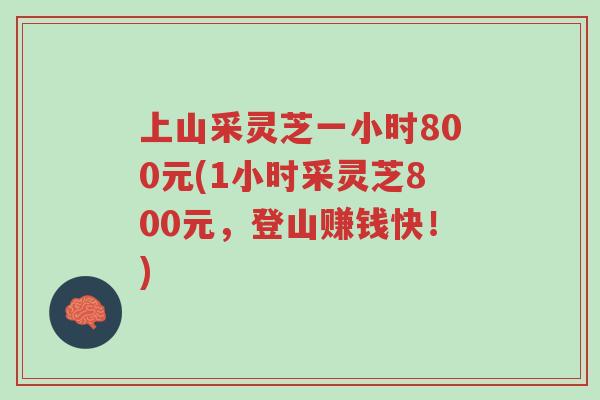 上山采灵芝一小时800元(1小时采灵芝800元,登山赚钱快!)-第1张图片-超越 上山采灵芝一小时800元(1小时采灵芝800元,登山赚钱快!)-第1张图片-超越