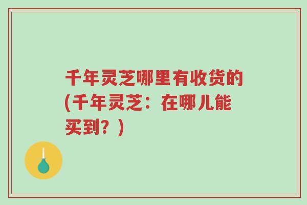 千年灵芝哪里有收货的(千年灵芝：在哪儿能买到？)-第1张图片-超越