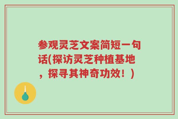 参观灵芝文案简短一句话(探访灵芝种植基地,探寻其神奇功效!)-第1张图片-超越 参观灵芝文案简短一句话(探访灵芝种植基地,探寻其神奇功效!)-第1张图片-超越