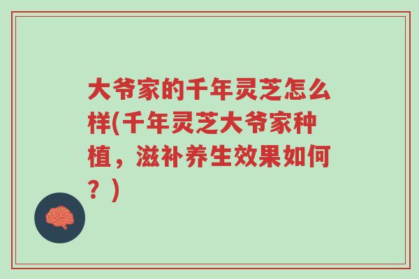 大爷家的千年灵芝怎么样(千年灵芝大爷家种植,滋补养生效果如何?)-第1张图片-超越 大爷家的千年灵芝怎么样(千年灵芝大爷家种植,滋补养生效果如何?)-第1张图片-超越