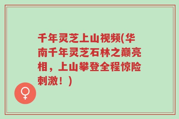 千年灵芝上山视频(华南千年灵芝石林之巅亮相,上山攀登全程惊险刺激!)-第1张图片-超越 千年灵芝上山视频(华南千年灵芝石林之巅亮相,上山攀登全程惊险刺激!)-第1张图片-超越