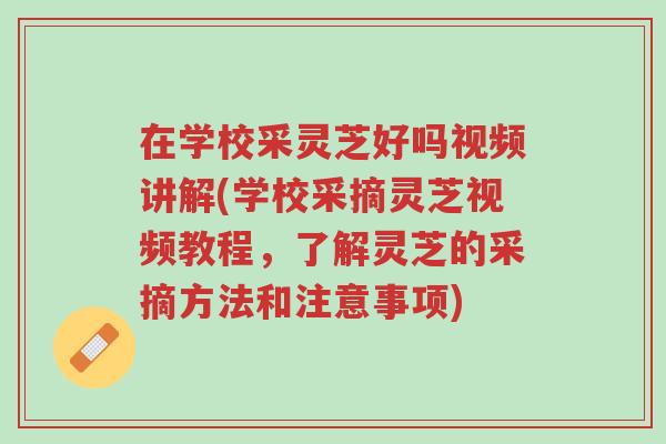 在学校采灵芝好吗视频讲解(学校采摘灵芝视频教程,了解灵芝的采摘方法和注意事项)-第1张图片-超越 在学校采灵芝好吗视频讲解(学校采摘灵芝视频教程,了解灵芝的采摘方法和注意事项)-第1张图片-超越