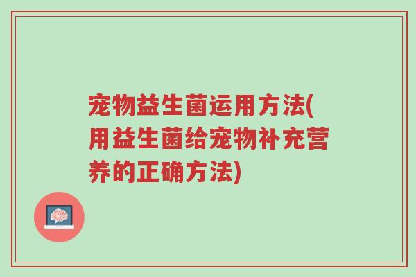宠物益生菌运用方法(用益生菌给宠物补充营养的正确方法)-第1张图片-超越