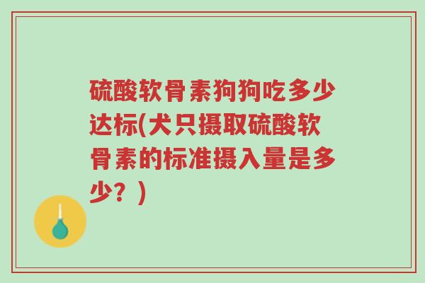 硫酸软骨素狗狗吃多少达标(犬只摄取硫酸软骨素的标准摄入量是多少?)-第1张图片-超越 硫酸软骨素狗狗吃多少达标(犬只摄取硫酸软骨素的标准摄入量是多少?)-第1张图片-超越