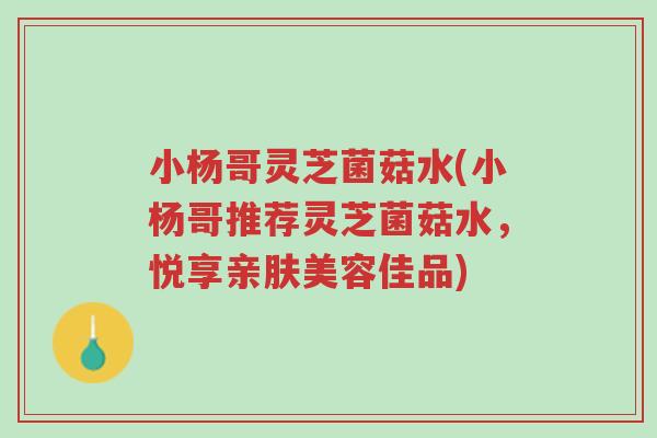 小杨哥灵芝菌菇水(小杨哥推荐灵芝菌菇水,悦享亲肤美容佳品)-第1张图片-超越 小杨哥灵芝菌菇水(小杨哥推荐灵芝菌菇水,悦享亲肤美容佳品)-第1张图片-超越