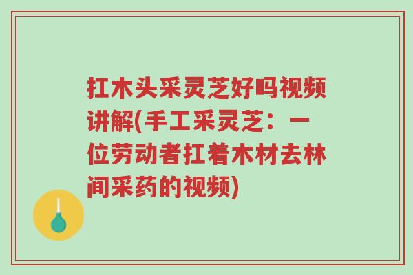 扛木头采灵芝好吗视频讲解(手工采灵芝:一位劳动者扛着木材去林间采药的视频)-第1张图片-超越 扛木头采灵芝好吗视频讲解(手工采灵芝:一位劳动者扛着木材去林间采药的视频)-第1张图片-超越