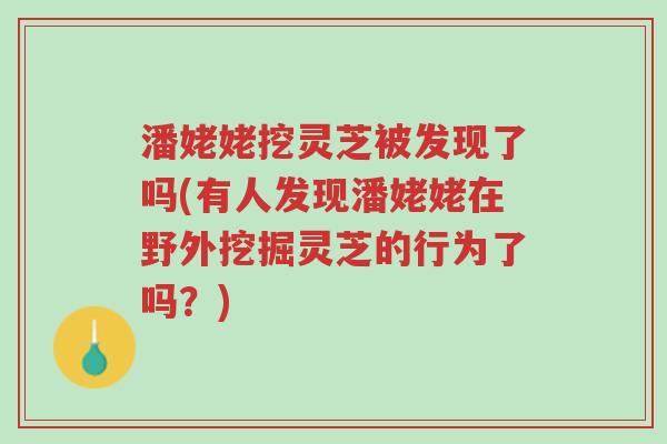 潘姥姥挖灵芝被发现了吗(有人发现潘姥姥在野外挖掘灵芝的行为了吗?)-第1张图片-超越 潘姥姥挖灵芝被发现了吗(有人发现潘姥姥在野外挖掘灵芝的行为了吗?)-第1张图片-超越