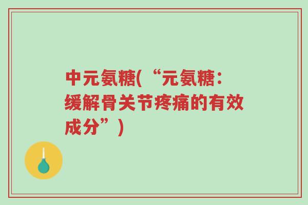 中元氨糖(“元氨糖:缓解骨关节疼痛的有效成分”)-第1张图片-超越 中元氨糖(“元氨糖:缓解骨关节疼痛的有效成分”)-第1张图片-超越