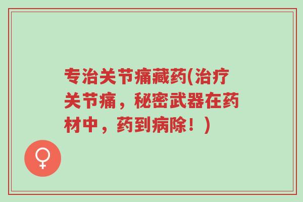 专治关节痛藏药(治疗关节痛，秘密武器在药材中，药到病除！)-第1张图片-超越