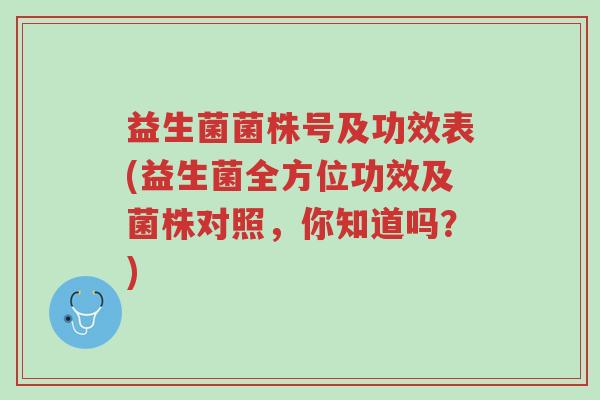 益生菌菌株号及功效表(益生菌全方位功效及菌株对照,你知道吗?)-第1张图片-超越 益生菌菌株号及功效表(益生菌全方位功效及菌株对照,你知道吗?)-第1张图片-超越