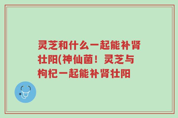 灵芝和什么一起能补肾壮阳(神仙菌!灵芝与枸杞一起能补肾壮阳-第1张图片-超越 灵芝和什么一起能补肾壮阳(神仙菌!灵芝与枸杞一起能补肾壮阳-第1张图片-超越