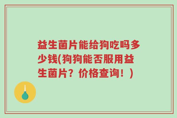 益生菌片能给狗吃吗多少钱(狗狗能否服用益生菌片？价格查询！)-第1张图片-超越