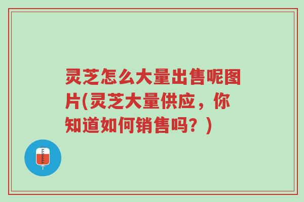 灵芝怎么大量出售呢图片(灵芝大量供应，你知道如何销售吗？)-第1张图片-超越