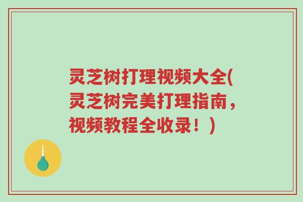 灵芝树打理视频大全(灵芝树完美打理指南，视频教程全收录！)-第1张图片-超越