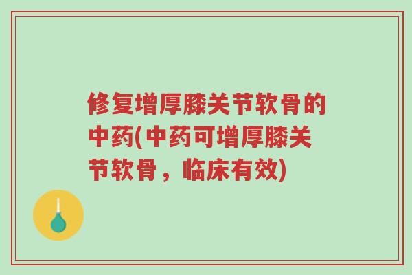 修复增厚膝关节软骨的中药(中药可增厚膝关节软骨,临床有效)-第1张图片-超越 修复增厚膝关节软骨的中药(中药可增厚膝关节软骨,临床有效)-第1张图片-超越