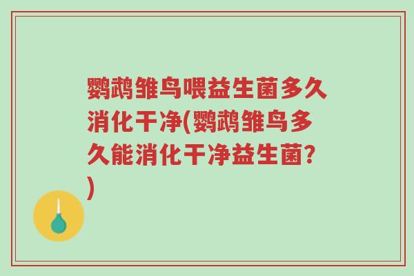 鹦鹉雏鸟喂益生菌多久消化干净(鹦鹉雏鸟多久能消化干净益生菌？)-第1张图片-超越