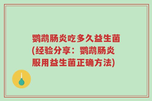 鹦鹉肠炎吃多久益生菌(经验分享:鹦鹉肠炎服用益生菌正确方法)-第1张图片-超越 鹦鹉肠炎吃多久益生菌(经验分享:鹦鹉肠炎服用益生菌正确方法)-第1张图片-超越