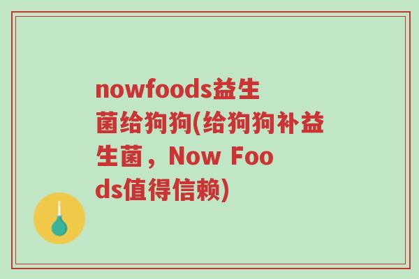nowfoods益生菌给狗狗(给狗狗补益生菌,Now Foods值得信赖)-第1张图片-超越 nowfoods益生菌给狗狗(给狗狗补益生菌,Now Foods值得信赖)-第1张图片-超越