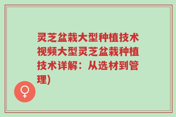 灵芝盆栽大型种植技术视频大型灵芝盆栽种植技术详解:从选材到管理)-第1张图片-超越 灵芝盆栽大型种植技术视频大型灵芝盆栽种植技术详解:从选材到管理)-第1张图片-超越
