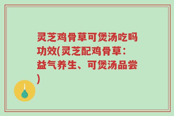 灵芝鸡骨草可煲汤吃吗功效(灵芝配鸡骨草：益气养生、可煲汤品尝)-第1张图片-超越
