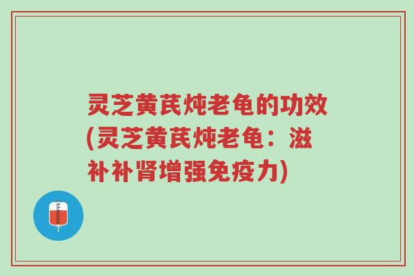 灵芝黄芪炖老龟的功效(灵芝黄芪炖老龟:滋补补肾增强免疫力)-第1张图片-超越 灵芝黄芪炖老龟的功效(灵芝黄芪炖老龟:滋补补肾增强免疫力)-第1张图片-超越