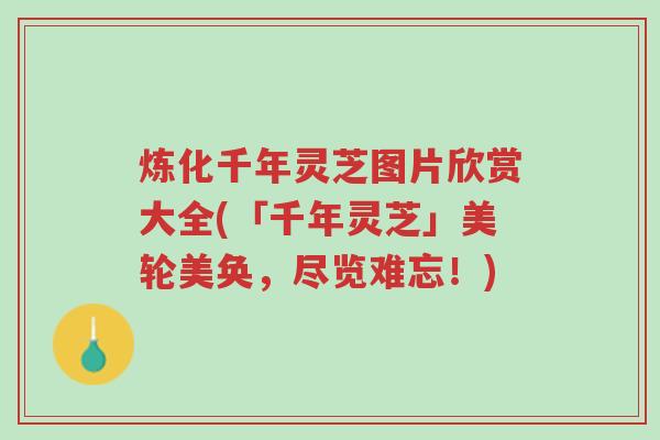 炼化千年灵芝图片欣赏大全(「千年灵芝」美轮美奂,尽览难忘!)-第1张图片-超越 炼化千年灵芝图片欣赏大全(「千年灵芝」美轮美奂,尽览难忘!)-第1张图片-超越