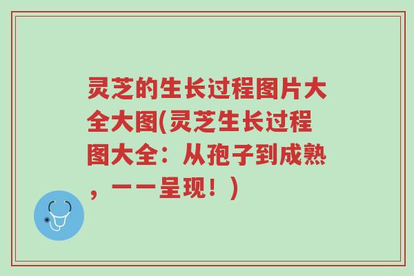 灵芝的生长过程图片大全大图(灵芝生长过程图大全:从孢子到成熟,一一呈现!)-第1张图片-超越 灵芝的生长过程图片大全大图(灵芝生长过程图大全:从孢子到成熟,一一呈现!)-第1张图片-超越
