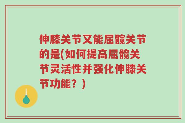 伸膝关节又能屈髋关节的是(如何提高屈髋关节灵活性并强化伸膝关节功能?)-第1张图片-超越 伸膝关节又能屈髋关节的是(如何提高屈髋关节灵活性并强化伸膝关节功能?)-第1张图片-超越