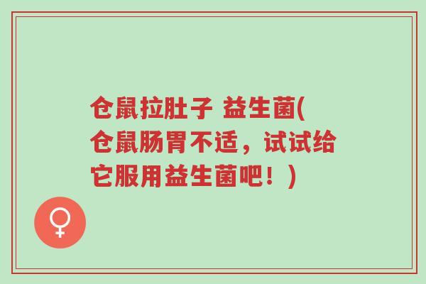 仓鼠拉肚子 益生菌(仓鼠肠胃不适,试试给它服用益生菌吧!)-第1张图片-超越 仓鼠拉肚子 益生菌(仓鼠肠胃不适,试试给它服用益生菌吧!)-第1张图片-超越