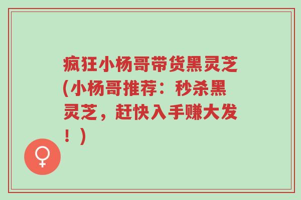 疯狂小杨哥带货黑灵芝(小杨哥推荐：秒杀黑灵芝，赶快入手赚大发！)-第1张图片-超越