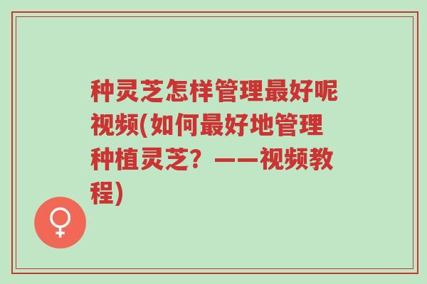 种灵芝怎样管理最好呢视频(如何最好地管理种植灵芝?——视频教程)-第1张图片-超越 种灵芝怎样管理最好呢视频(如何最好地管理种植灵芝?——视频教程)-第1张图片-超越
