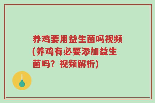 养鸡要用益生菌吗视频(养鸡有必要添加益生菌吗？视频解析)-第1张图片-超越