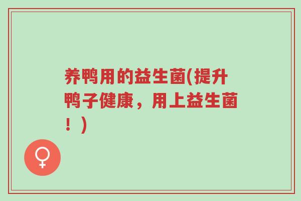 养鸭用的益生菌(提升鸭子健康,用上益生菌!)-第1张图片-超越 养鸭用的益生菌(提升鸭子健康,用上益生菌!)-第1张图片-超越