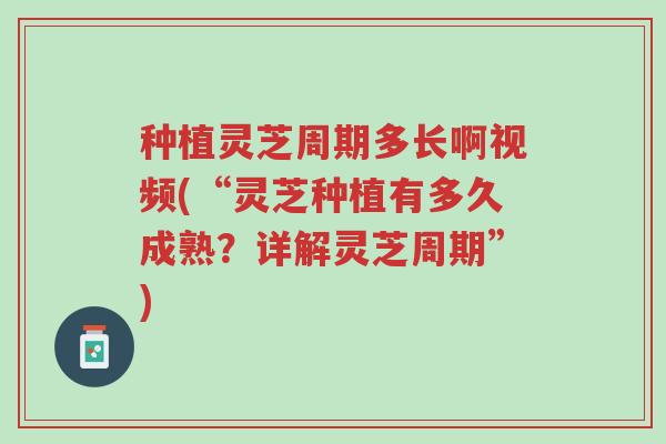 种植灵芝周期多长啊视频(“灵芝种植有多久成熟?详解灵芝周期”)-第1张图片-超越 种植灵芝周期多长啊视频(“灵芝种植有多久成熟?详解灵芝周期”)-第1张图片-超越
