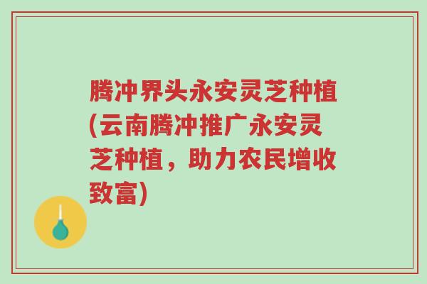 腾冲界头永安灵芝种植(云南腾冲推广永安灵芝种植，助力农民增收致富)-第1张图片-超越