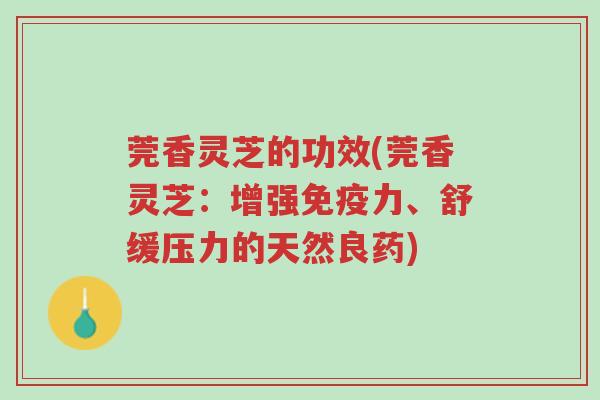 莞香灵芝的功效(莞香灵芝:增强免疫力、舒缓压力的天然良药)-第1张图片-超越 莞香灵芝的功效(莞香灵芝:增强免疫力、舒缓压力的天然良药)-第1张图片-超越