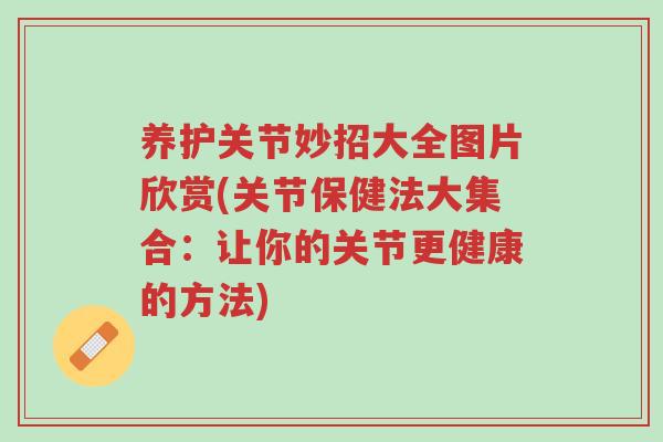 养护关节妙招大全图片欣赏(关节保健法大集合:让你的关节更健康的方法)-第1张图片-超越 养护关节妙招大全图片欣赏(关节保健法大集合:让你的关节更健康的方法)-第1张图片-超越
