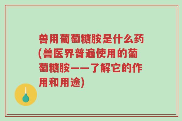 兽用葡萄糖胺是什么药(兽医界普遍使用的葡萄糖胺——了解它的作用和用途)-第1张图片-超越 兽用葡萄糖胺是什么药(兽医界普遍使用的葡萄糖胺——了解它的作用和用途)-第1张图片-超越
