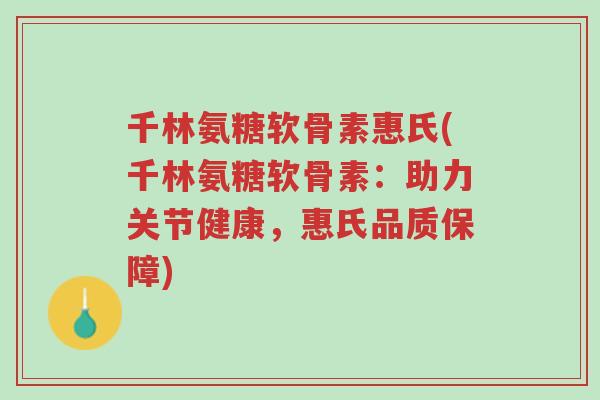 千林氨糖软骨素惠氏(千林氨糖软骨素:助力关节健康,惠氏品质保障)-第1张图片-超越 千林氨糖软骨素惠氏(千林氨糖软骨素:助力关节健康,惠氏品质保障)-第1张图片-超越