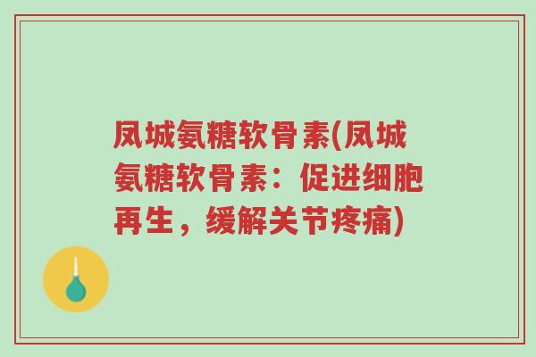 凤城氨糖软骨素(凤城氨糖软骨素:促进细胞再生,缓解关节疼痛)-第1张图片-超越 凤城氨糖软骨素(凤城氨糖软骨素:促进细胞再生,缓解关节疼痛)-第1张图片-超越