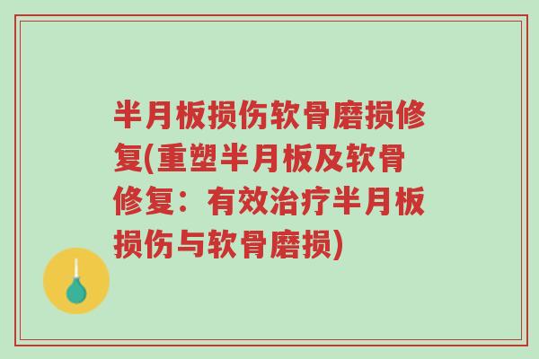 半月板损伤软骨磨损修复(重塑半月板及软骨修复:有效治疗半月板损伤与软骨磨损)-第1张图片-超越 半月板损伤软骨磨损修复(重塑半月板及软骨修复:有效治疗半月板损伤与软骨磨损)-第1张图片-超越