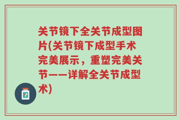 关节镜下全关节成型图片(关节镜下成型手术完美展示,重塑完美关节——详解全关节成型术)-第1张图片-超越 关节镜下全关节成型图片(关节镜下成型手术完美展示,重塑完美关节——详解全关节成型术)-第1张图片-超越