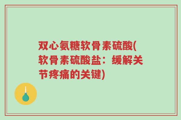 双心氨糖软骨素硫酸(软骨素硫酸盐：缓解关节疼痛的关键)-第1张图片-超越