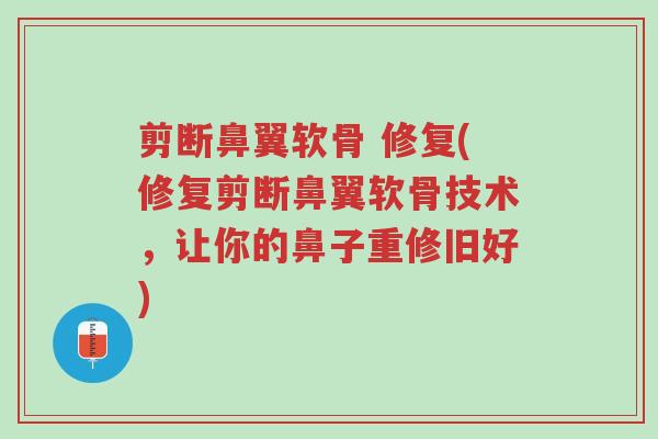 剪断鼻翼软骨 修复(修复剪断鼻翼软骨技术,让你的鼻子重修旧好)-第1张图片-超越 剪断鼻翼软骨 修复(修复剪断鼻翼软骨技术,让你的鼻子重修旧好)-第1张图片-超越