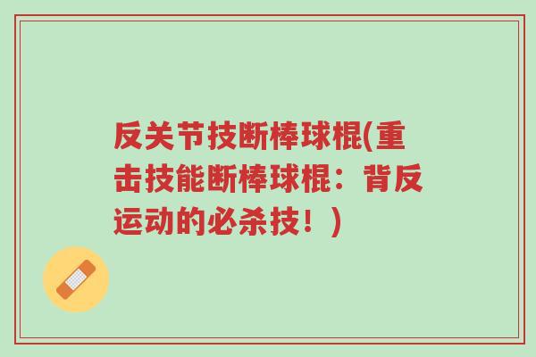 反关节技断棒球棍(重击技能断棒球棍:背反运动的必杀技!)-第1张图片-超越 反关节技断棒球棍(重击技能断棒球棍:背反运动的必杀技!)-第1张图片-超越