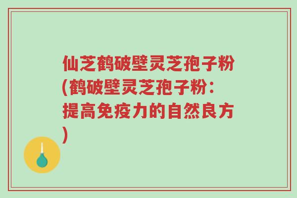 仙芝鹤破壁灵芝孢子粉(鹤破壁灵芝孢子粉:提高免疫力的自然良方)-第1张图片-超越 仙芝鹤破壁灵芝孢子粉(鹤破壁灵芝孢子粉:提高免疫力的自然良方)-第1张图片-超越