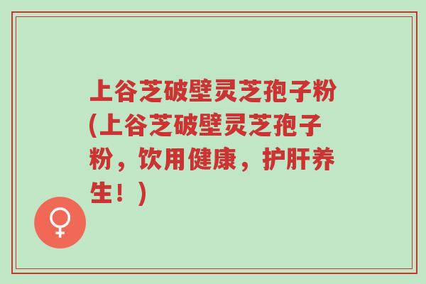 上谷芝破壁灵芝孢子粉(上谷芝破壁灵芝孢子粉,饮用健康,护肝养生!)-第1张图片-超越 上谷芝破壁灵芝孢子粉(上谷芝破壁灵芝孢子粉,饮用健康,护肝养生!)-第1张图片-超越