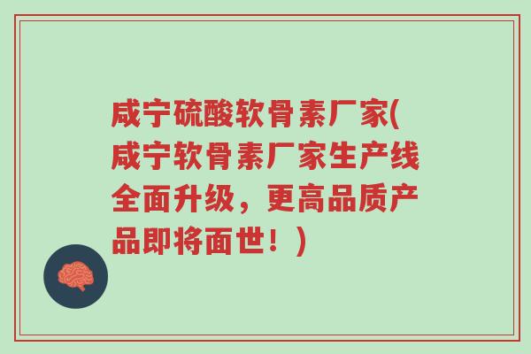 咸宁硫酸软骨素厂家(咸宁软骨素厂家生产线全面升级，更高品质产品即将面世！)-第1张图片-超越